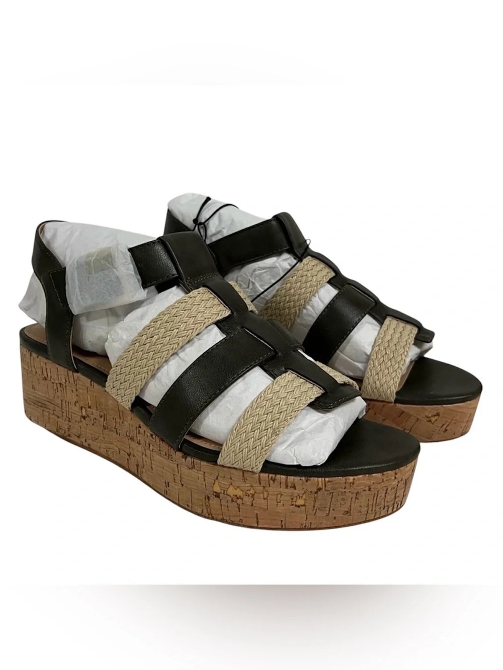 Violet & Red Capree Olive Green Woven Braid Wedge Platform Sandals Size 8.5 NWOB